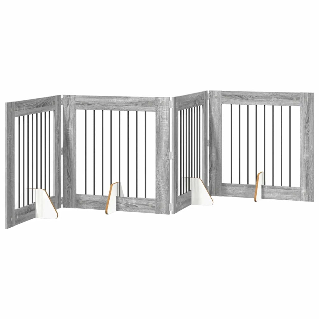 Cancello per cani con supporti 4 pz Grigio Sonoma 80 x 80 cm CFW9902878