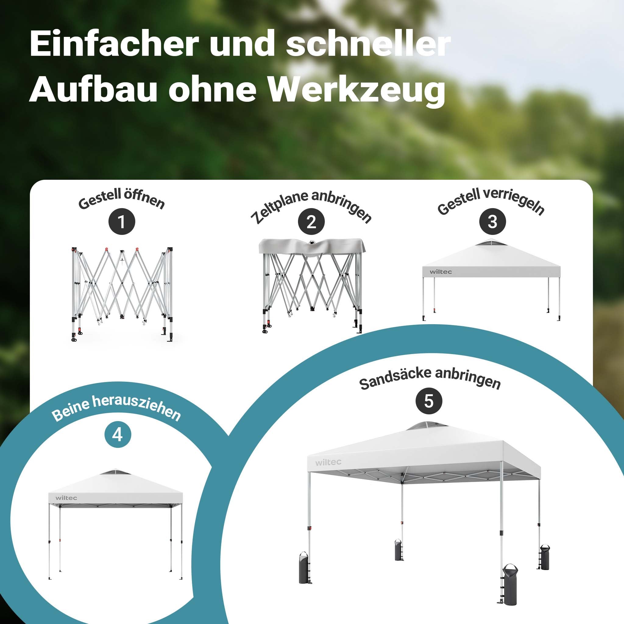 Gazebo pieghevole pop-up bianco, 3 x 3 m con ruote, Tenda per fiere eventi mercati