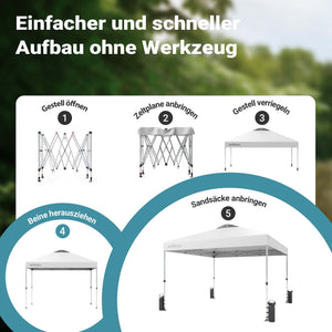 Gazebo pieghevole pop-up bianco, 3 x 3 m con ruote, Tenda per fiere eventi mercati