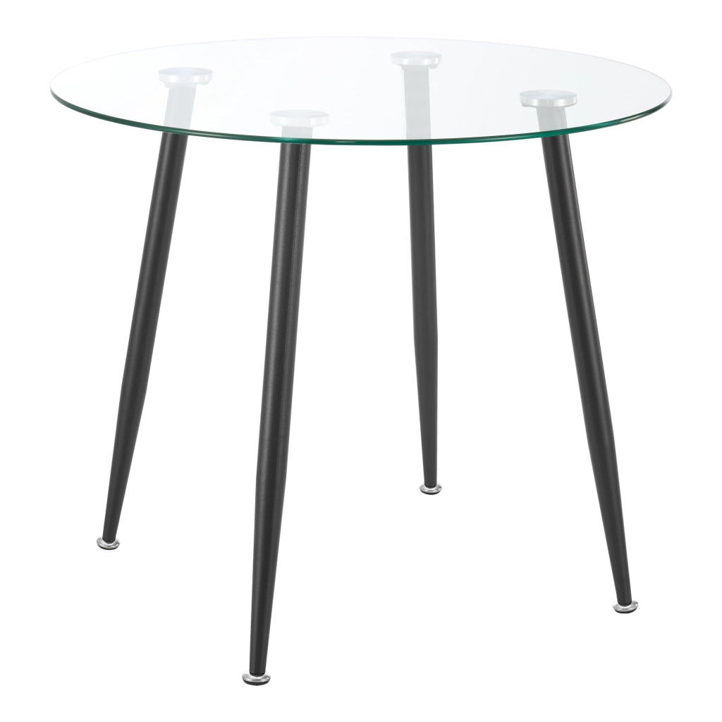 Tavolo Rotondo Humppila Piano in Vetro Ø80 Gambe in Acciaio Nero [en.casa]