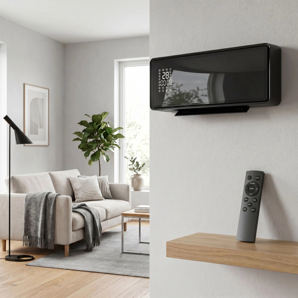 Stufa Ceramica 2000W a Parete con 3 Modalità Temperatura Regolabile Timer Telecomando Blocco Bambini Nero