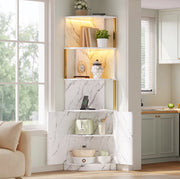 Mobile angolare alto con vani aperti e ante; 38 x 38 x 180 cm; in MDF bianco