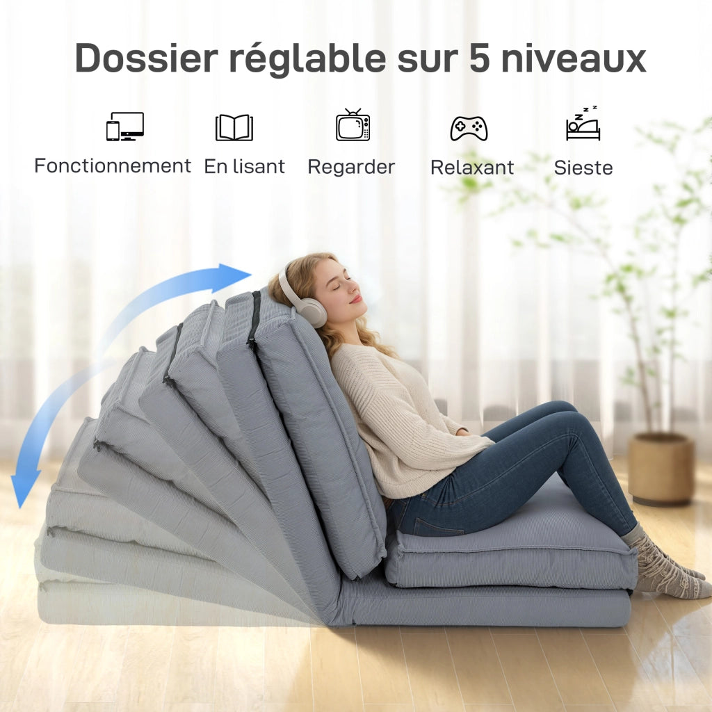 Poltrona reclinabile pieghevole in velluto ¨C zephmum ¨C grigio 59x230x15
