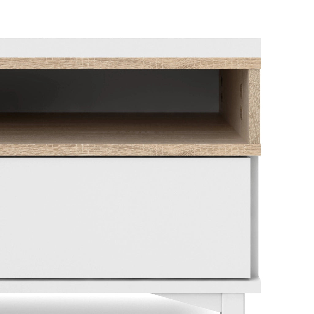 Mobile porta TV Rosata, Credenza da soggiorno, Armadio basso per TV, Base parete attrezzata, 156x48 h48 cm, Bianco e Quercia
