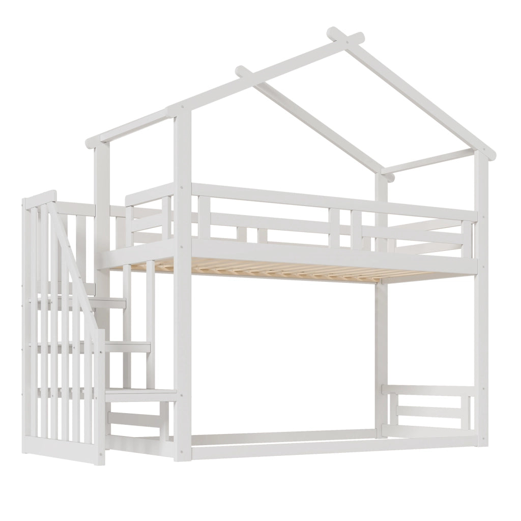 Letto a Castello Basso 90x200 ¨C MINIMAL ¨C Massello Bianco con Rete a Doghe