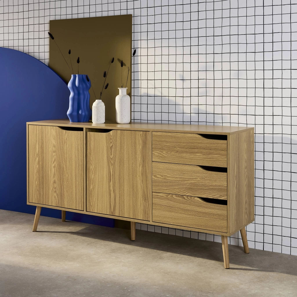 Credenza scandinava a 2 ante effetto legno di noce, 160cm, effetto