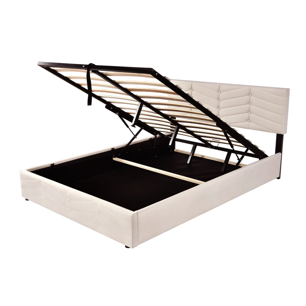 OKWISH Letto Imbottito 140×200 cm, Letto Matrimoniale con Testiera Regolabile e Doghe in Legno, senza Materasso, Velluto, Beige