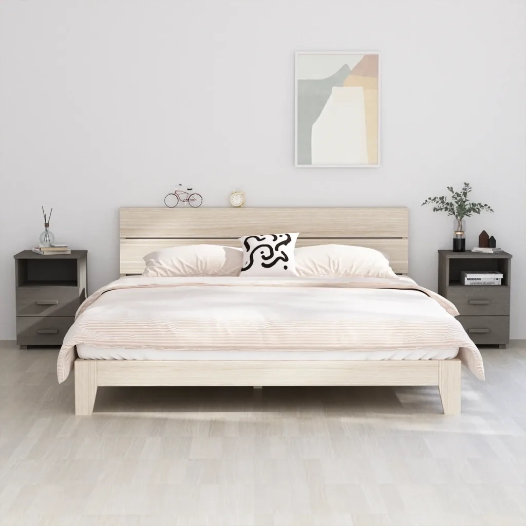 Set di 2 Comodini | Armadio da Notte | Mobiletto da notte HAMAR Grigio Chiaro 40x35x62 cm Legno di Pino