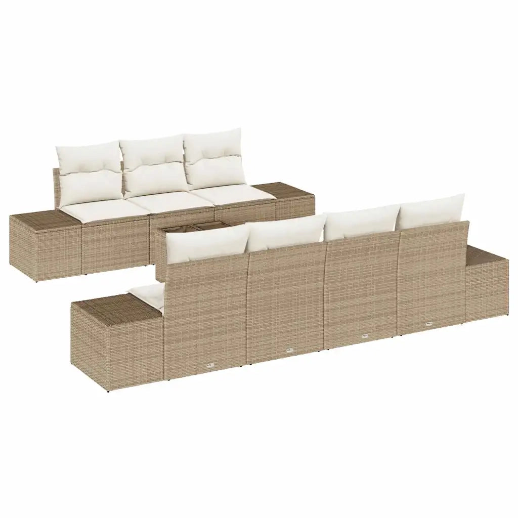 Set Divano da Giardino con cuscino 8 pcs Beige polyrattan