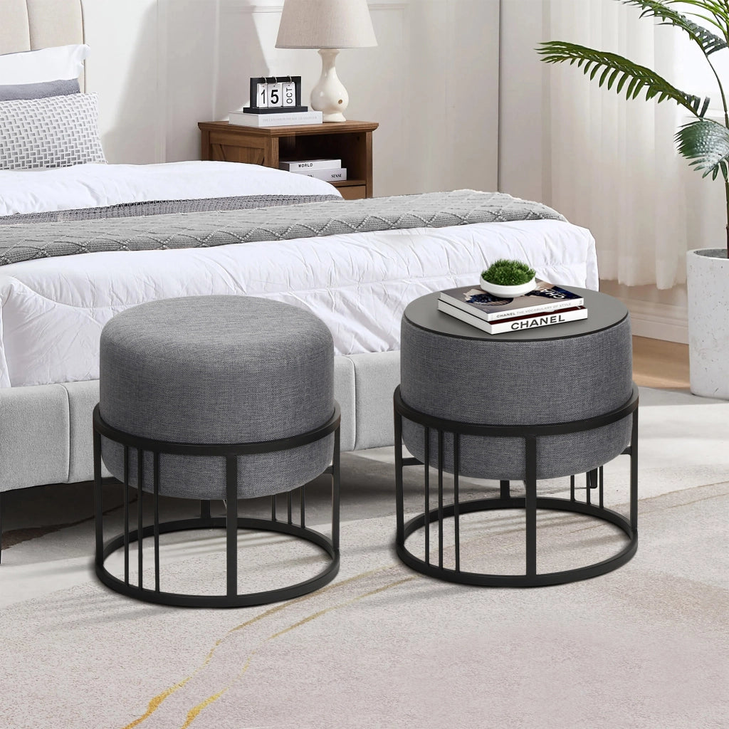 Set 2 Pouf TAS Reversibili Impilabili Seduta Imbottita e Piano Rigido Circolare 38xØ38 cm Grigio Scuro [en.casa]