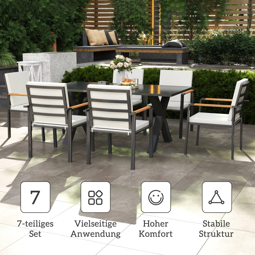 Set di mobili da giardino per 6 persone 6 sedie 1 tavolo impermeabile 175 cm x 92 cm x 73 cm nero + grigio