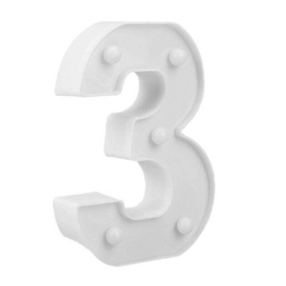 Trade Shop - Numero 3 Luminoso Bianco A Led Decoro Per Eventi Feste Luce Calda 3000k 16x3cm -