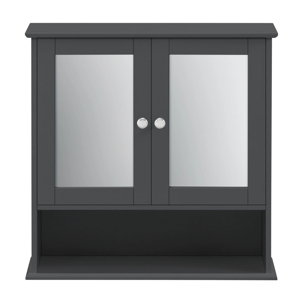 Armadietto Pensile a Bagno con Specchi e Ripiani 58 x 56 x 13 cm Mobiletto a Muro con 2 Ante - Grigio Scuro