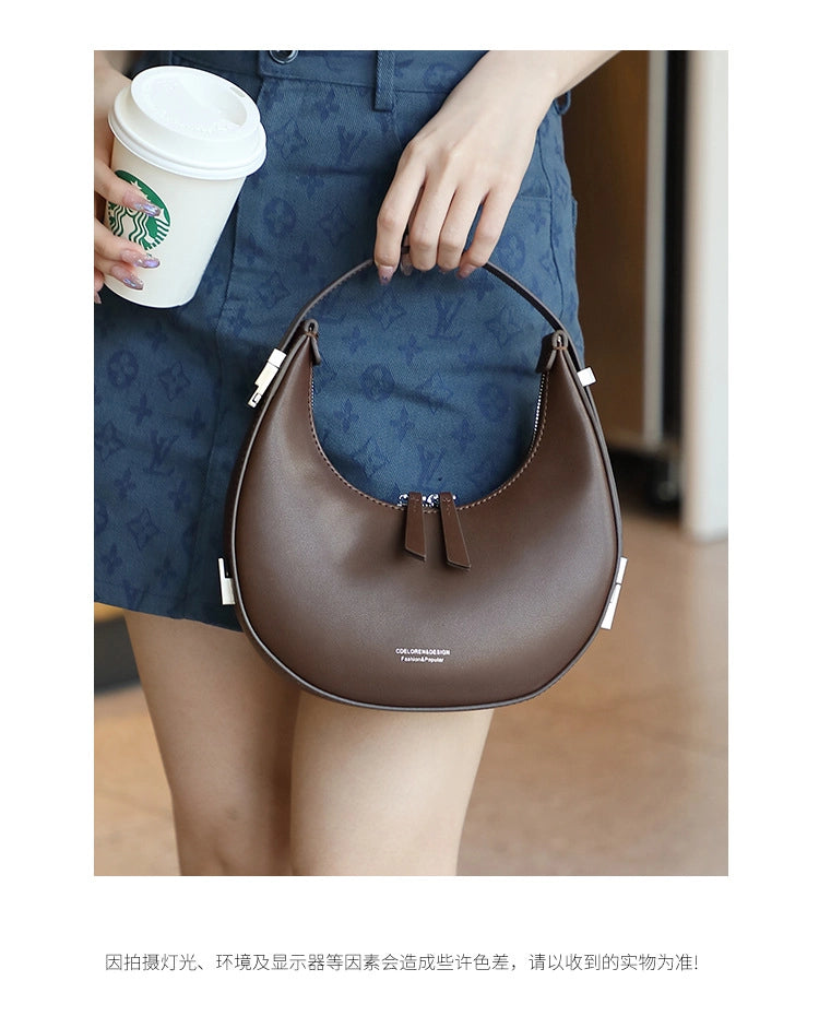 Borsa a mano da donna Moon in vera pelle marrone