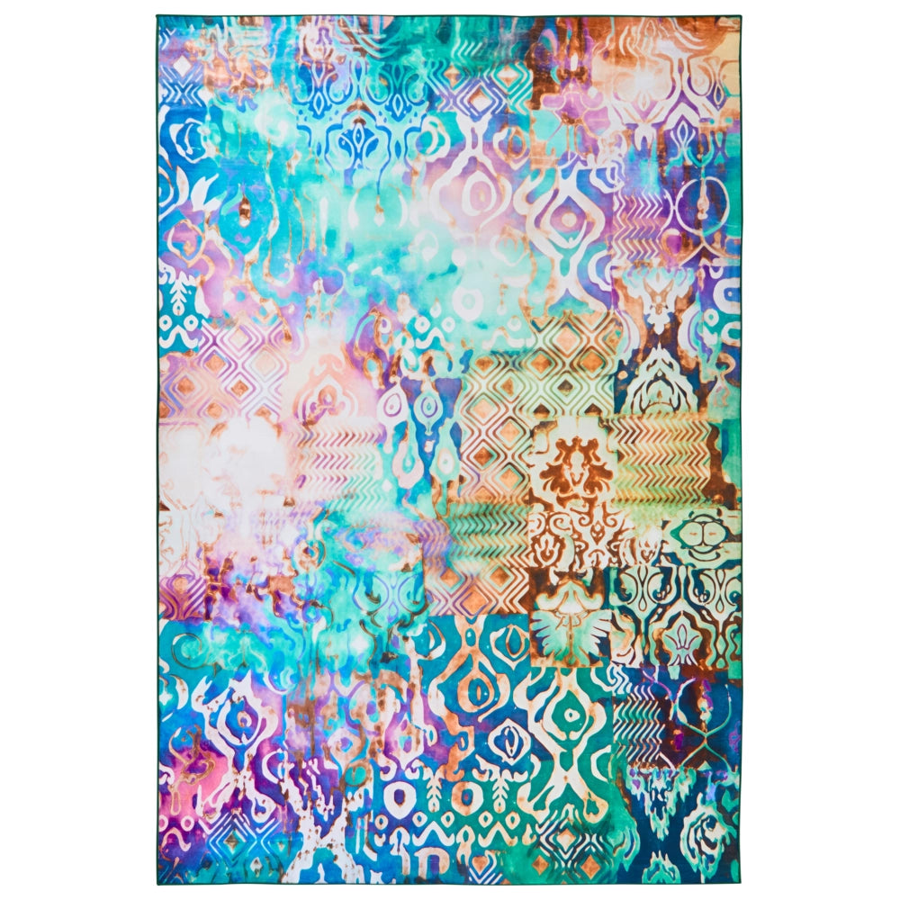 Tappeto a tessitura piana in stile boho orientale con vivace motivo stampato multicolore 200 x 300 cm