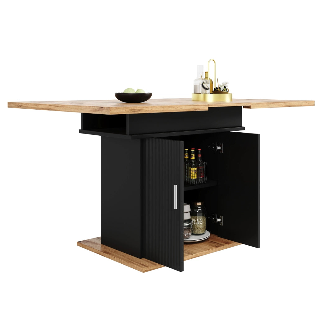 Tavolo da pranzo estensibile 110-140x70x76 cm in MDF nero con contenitore
