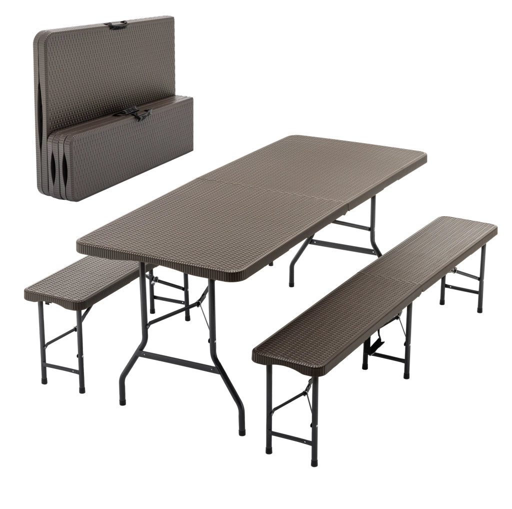 Set da picnic pieghevole 3 pezzi in plastica marrone con motivo legno