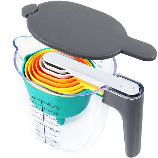 Set di misuratori di capacità 10 pezzi - Contenitori di misura stivabili - Contenitore di misura con coperchio - Resistente alla lavastoviglie - Sicuro per alimenti - Multifunzionale - Misuratore di capacità