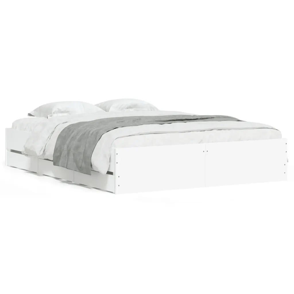 Letto matrimoniale | Letto per adulti | Giroletto con Cassetti Bianco 150x200 cm in Legno Multistrato