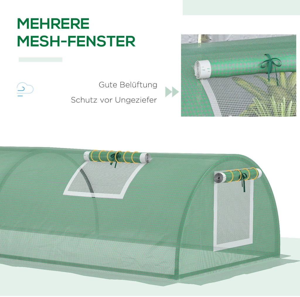Mini serra tunnel verde con 4 finestre in rete 200x80x45 cm