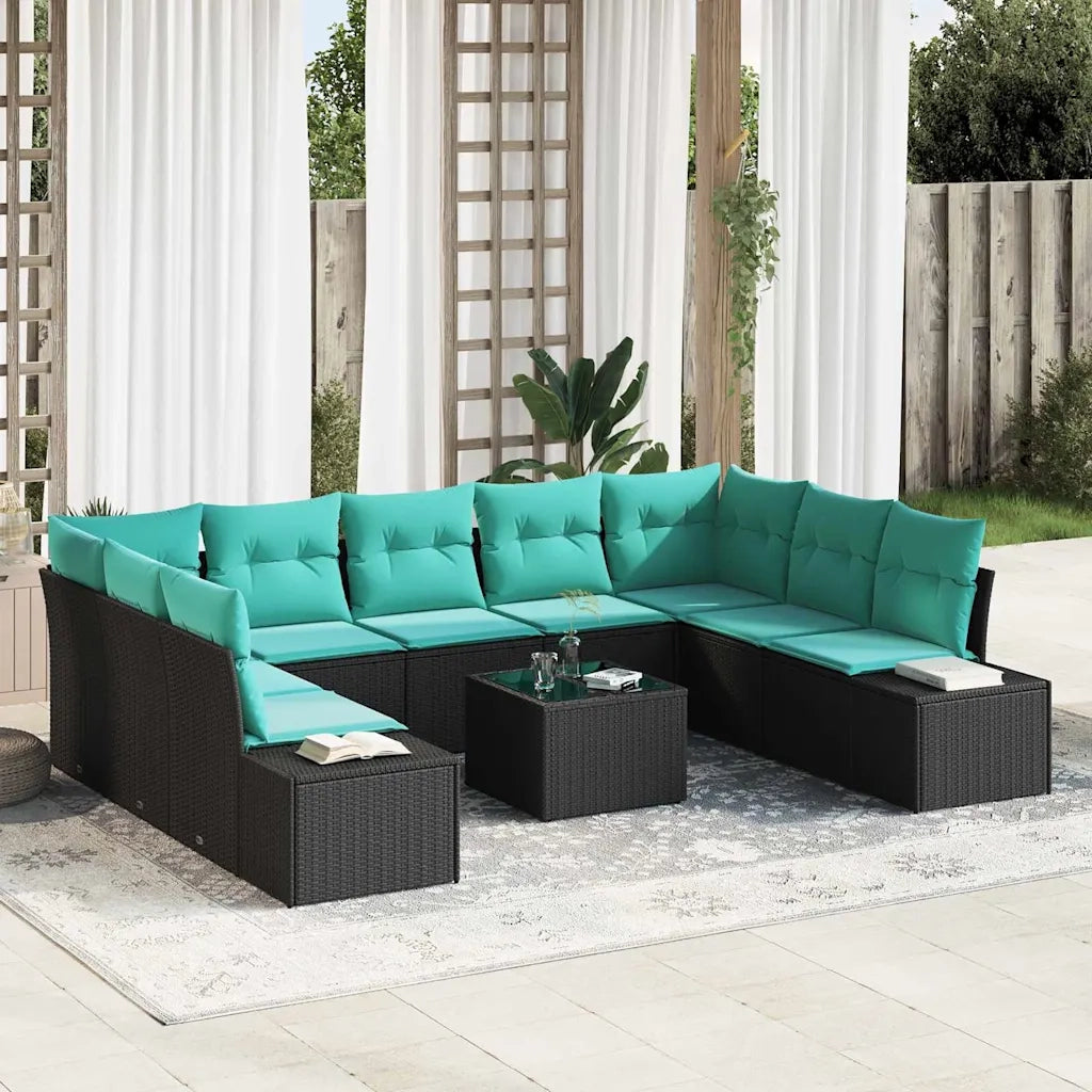 Set Divano da Giardino 10 pz Nero polyrattan 3347236