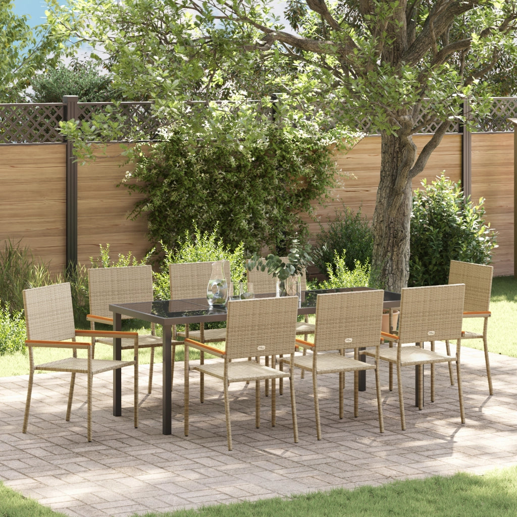Set da Pranzo da Giardino da 9 Pezzi Beige Poly Rattan