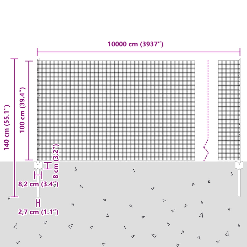 Recinzione in Rete Saldata con 44 Pali U Verde 1x100 m Acciaio