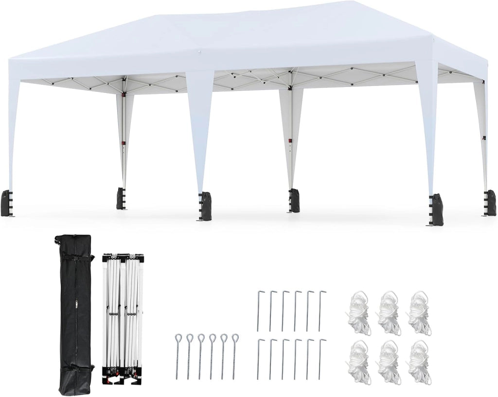 3x5,9 m Gazebo da Giardino Pieghevole, Regolabile in Altezza, Gazebo Esterno Impermeabile Antivento con Borsa a Rotelle, Montaggio Veloce, Tendone per Feste, Mercati e Matrimoni (Grigio)