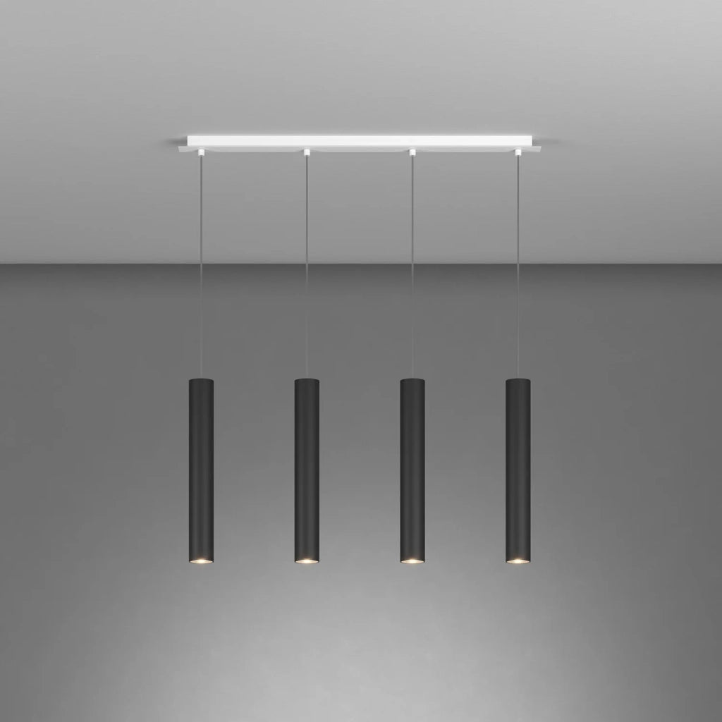 Lampadario Industrial-Minimal Xeana Metallo Bianco Nero 4 Luci Gu10