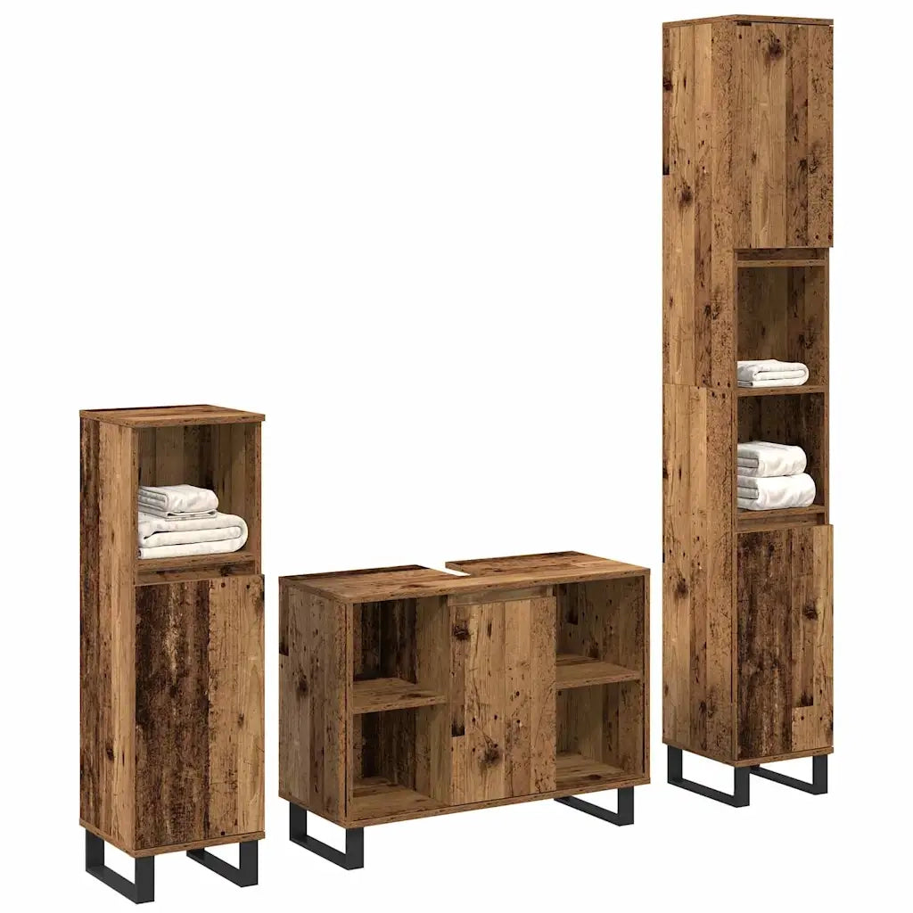 Set di mobili per il bagno 3 pcs Marrone Legno multistrato