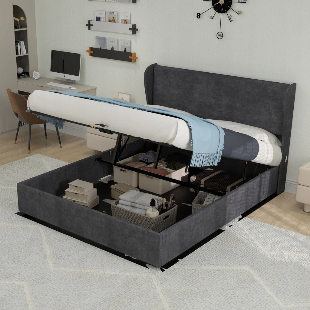 Letto imbottito con struttura sollevabile - Xylo - 140x200 - Grigio