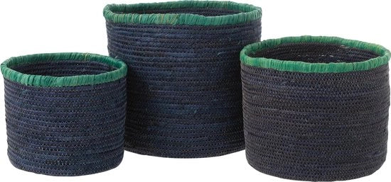 Set di tre mandorli in legno di rieto, colore blu scuro/azzurro
