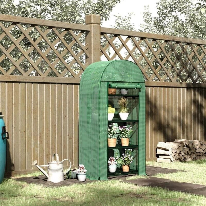 SERRA DA GIARDINO CON RIPIANI IN METALLO, COPERTURA IN PE E PORTA AVVOLGIBILE 80X49X160CM, VERDE