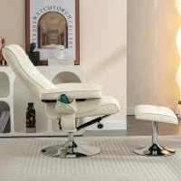 Poltrona girevole massaggiante a 5 punti con funzione riscaldante, in pelle PU, per soggiorno e camera da letto, 79x79x106 cm, Beige