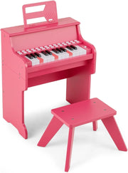Pianoforte Digitale Bambini a 25 Tasti con Luci, Pianola Elettrica con 6 Toni, 15 Demo e 8 Percussioni, Set Tastiera Musicale con Sgabello e Leggio Rimovibile, per Bambini 3+ Anni (Rosa)