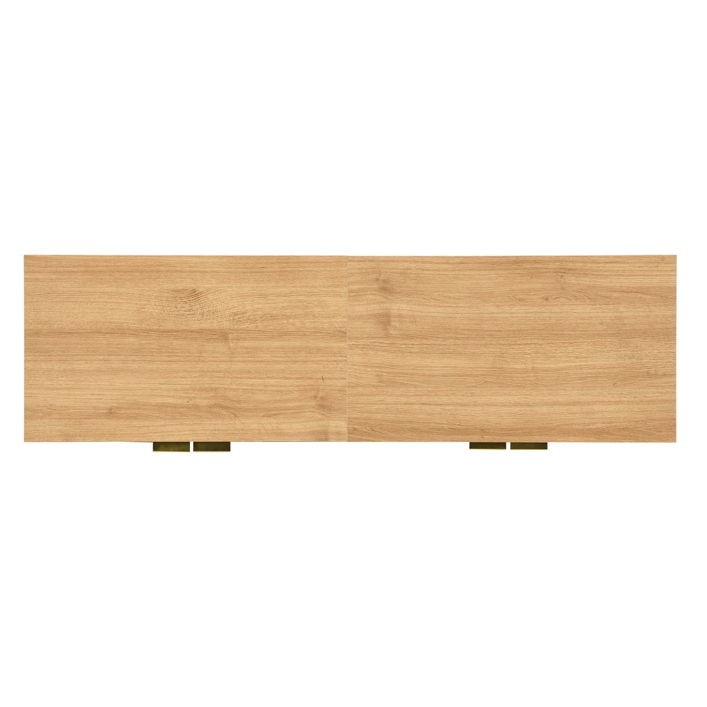 Credenza Moderna Legno Naturale 140 cm Mobile Buffet con 4 Ante e Dettagli Dorati
