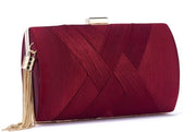 Borsa da sera con frangia elegante, catena e portachiave, borsa da braccio per donne, piccola borsa da braccio in vino rosso