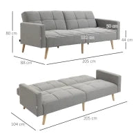 Divano Letto Matrimoniale con Tessuto Traspirante Effetto Lino e Schienale Regolabile, 205x88x80 cm, Grigio