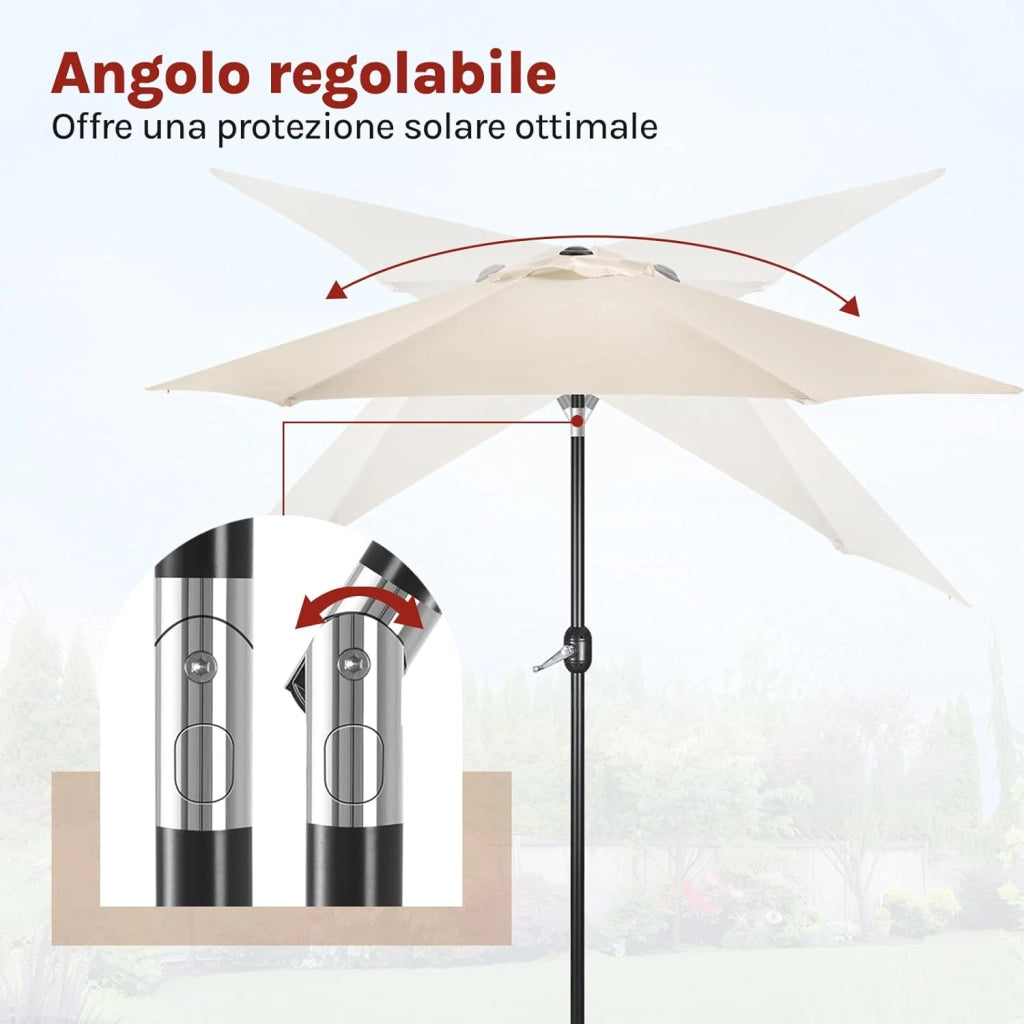 Ombrellone da Giardino, Ombrellone da Spiaggia Grande con Manovella, Ombrellone da Esterno, Protezione UV per Terrazza, Mare, Piscina