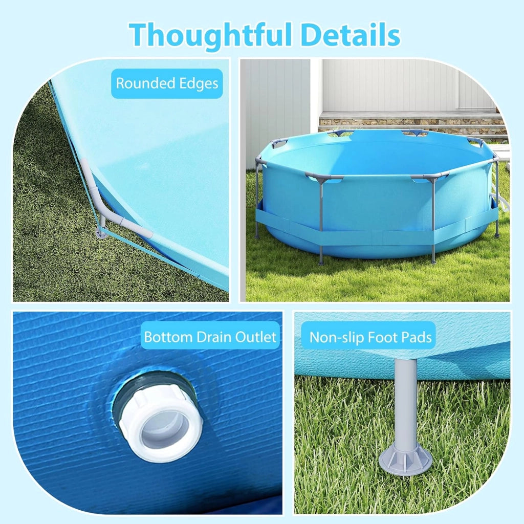 Piscina Fuori Terra, Piscina da Esterno Rotonda Ø360 X 76 CM, 6125L, Struttura in Metallo, PVC Resistente, con Pompa e Filtro, Blu