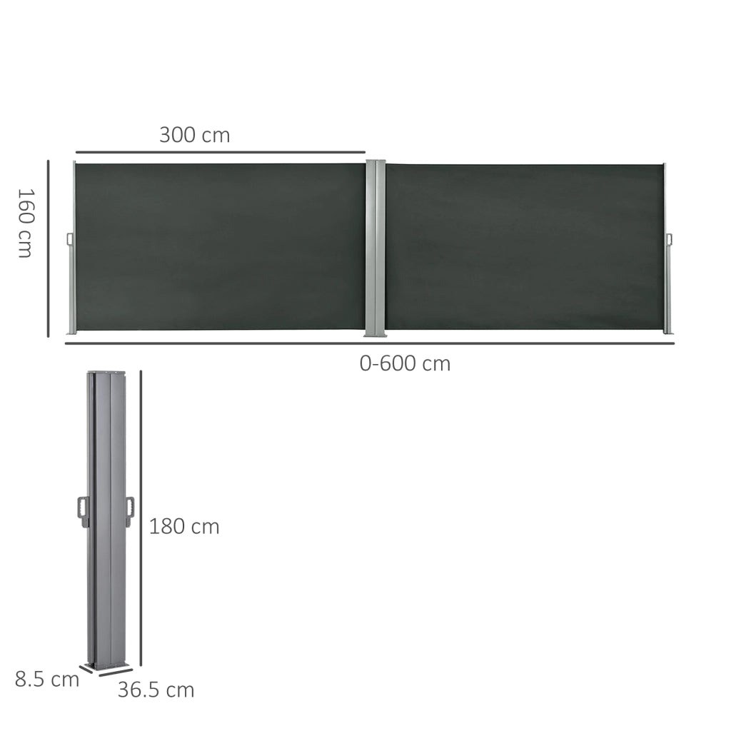 Divisore da Giardino in Poliestere e Metallo Regolabile ¨C zephmum ¨C Grigio 600x180 cm