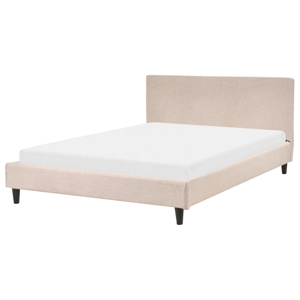 Letto matrimoniale in tessuto beige con rete a doghe 140 x 200 cm stile contemporaneo