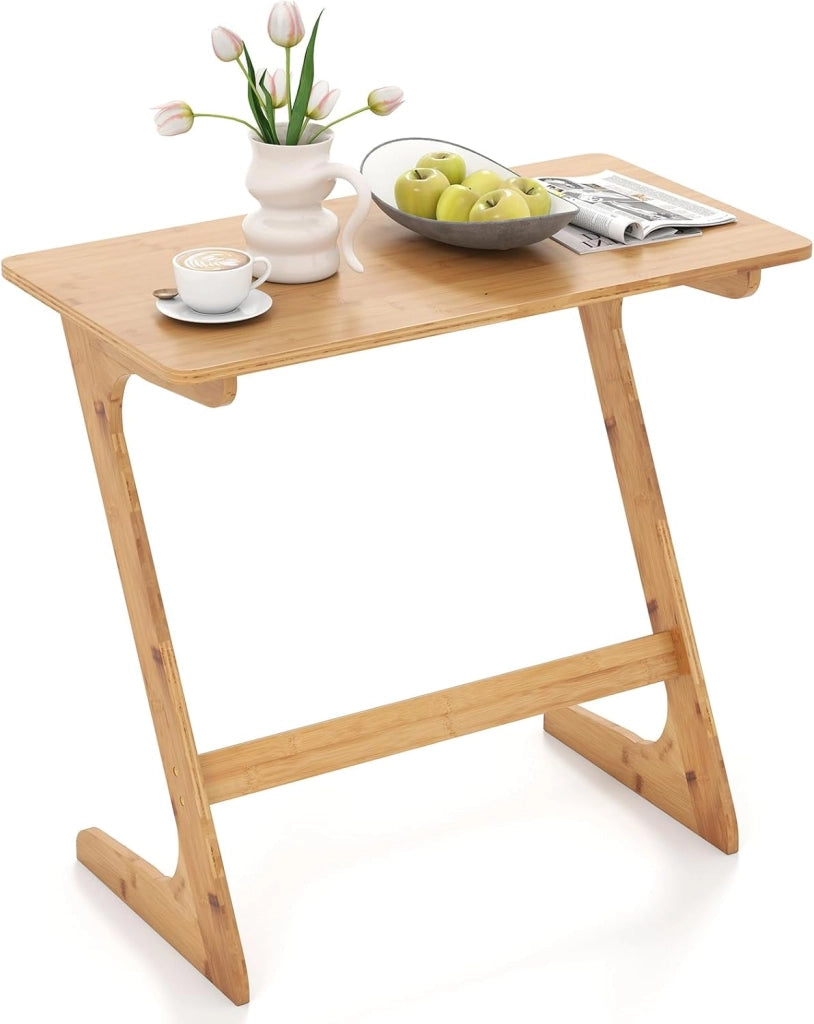 Tavolino Laterale, Tavolino da Divano e Letto in Bambù con Ampio Piano per Laptop, Struttura Stabile, Design Salvaspazio per Camera da Letto, Soggiorno, Studio, 75 x 40 x 70 cm (Naturale)