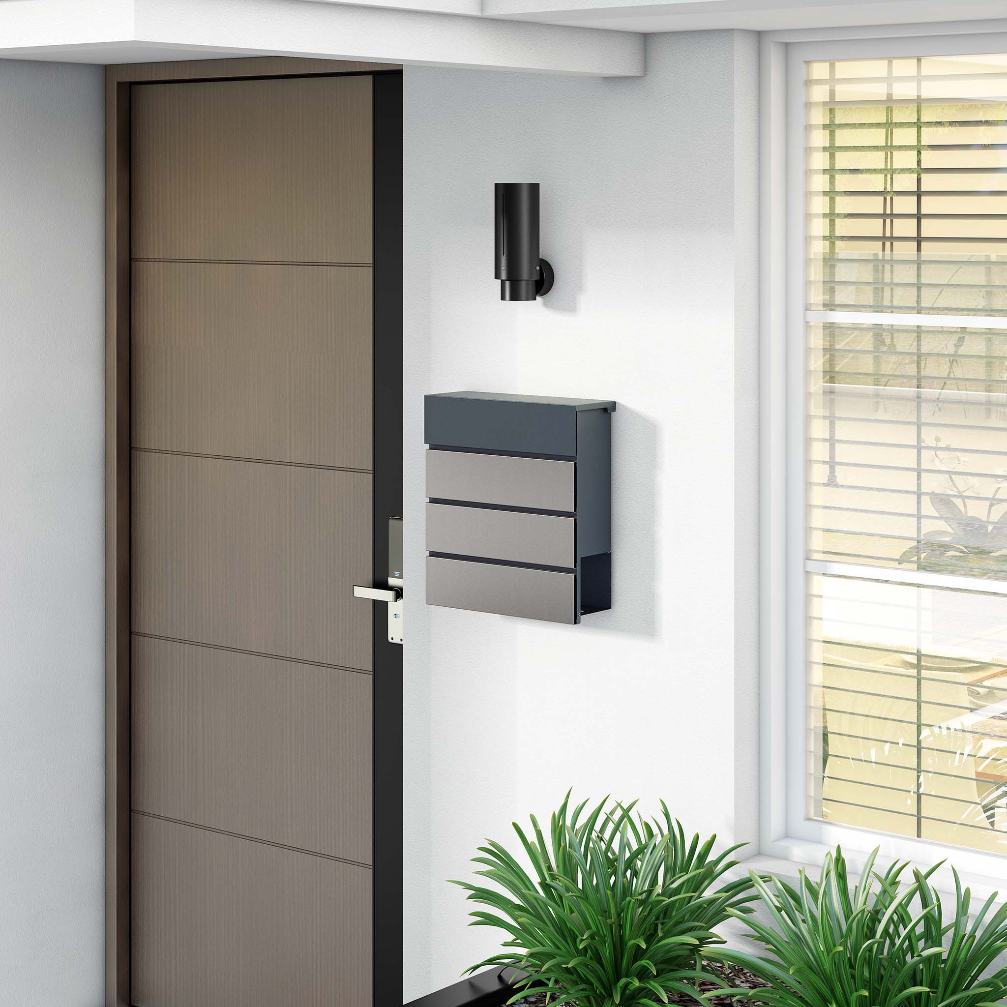 Toboli Cassetta postale con porta giornale, antracite e acciaio inox V64 montaggio a parete