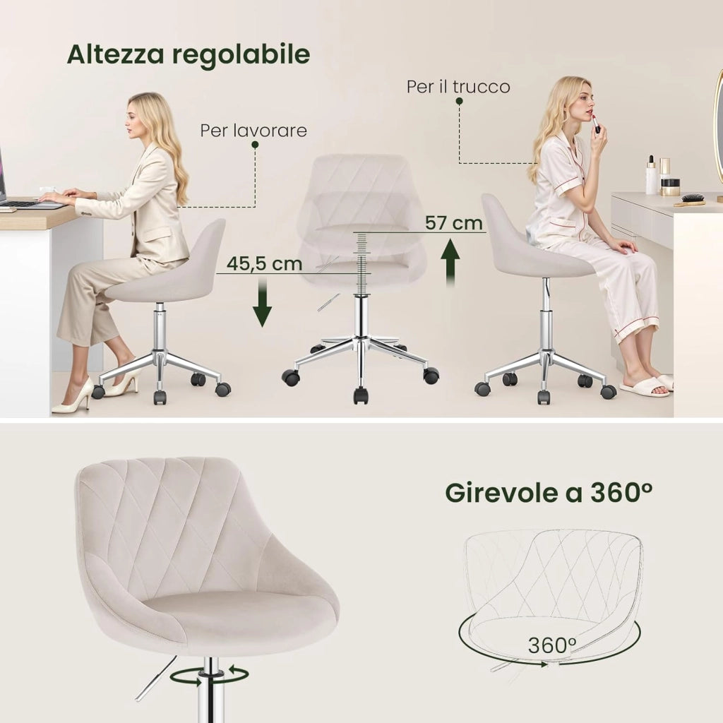 Sedia da Scrivania Moderna, Sgabello Regolabile Senza Braccioli, per Camera da Letto Studio Soggiorno, Velluto