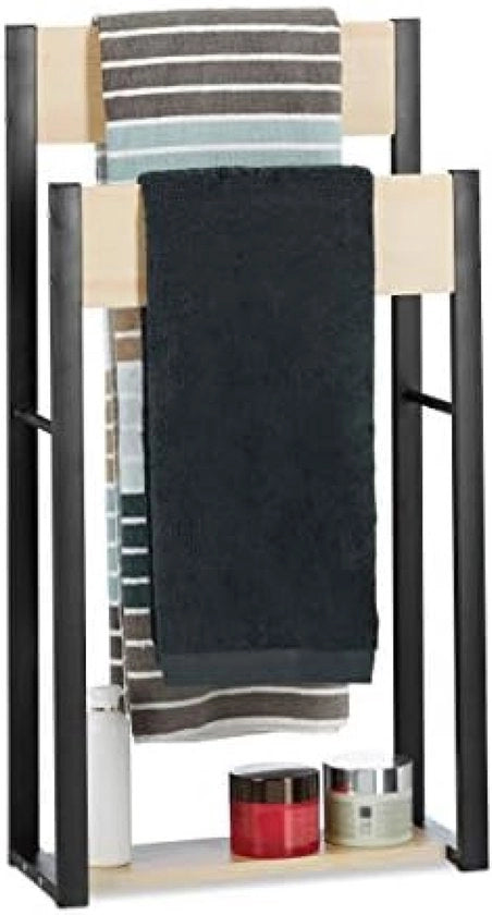 Asciugamani libero, con 2 maniglie, design U, legno, acciaio, dimensioni: 86 x 45 x 19 cm, asciugamani appoggiatura, naturale.