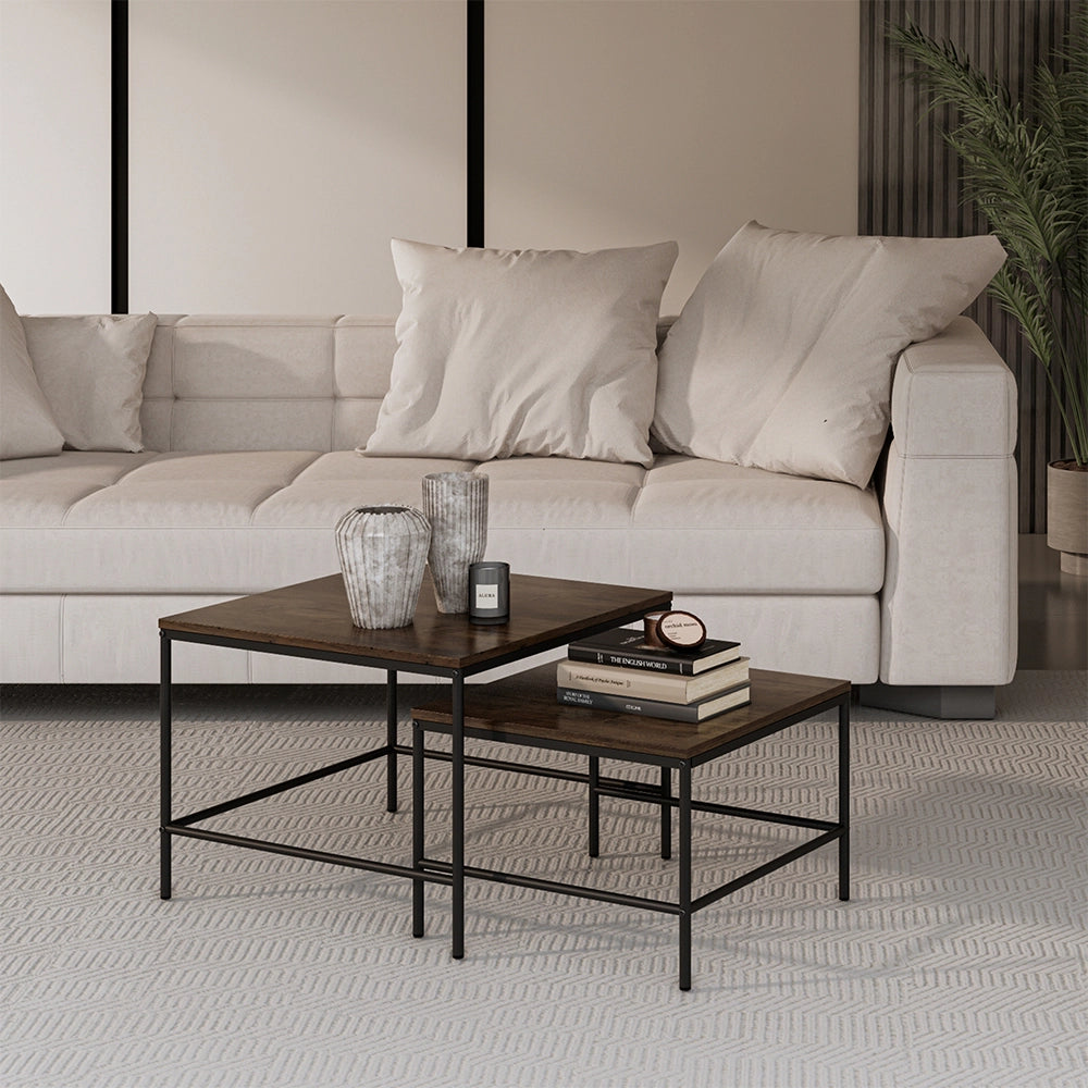Vicco Tavolino da divano Rovere rustico/nero 60 x 60 cm 2 parti