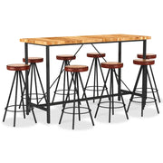 Set per Bar 9 pz in Legno Massello di Acacia Vera Pelle e Tela cod mxl 57816