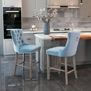 Set 2 sgabelli bar - Xylo - velluto azzurro gambe legno