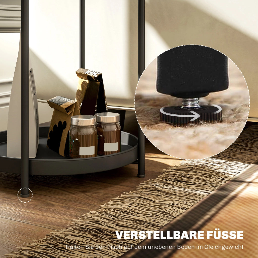 TAVOLINO ROTONDO 44x44x56 cm in acciaio nero con 2 ripiani